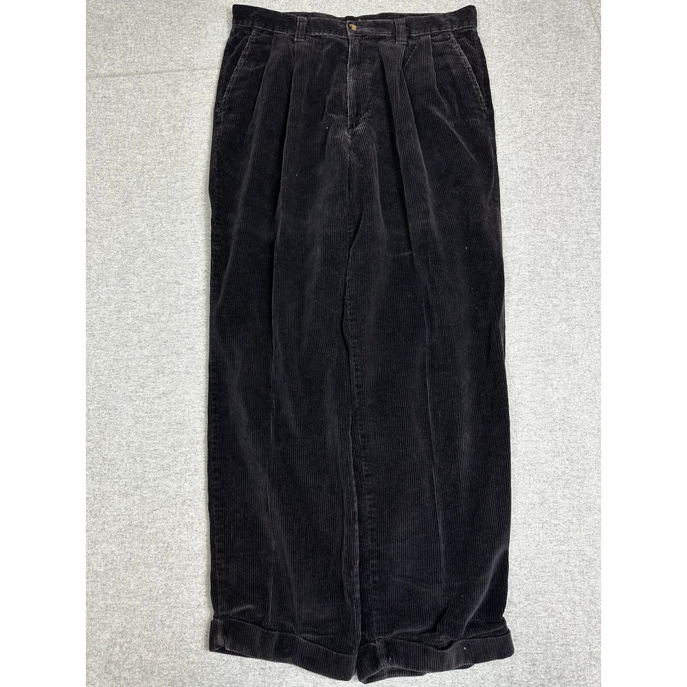 Bill Blass Corduroy Pants Mens 34x30 Black Double Pleated Cuffed Trousers